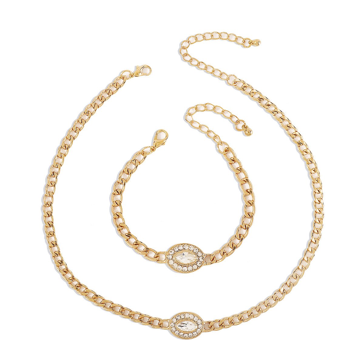 N149 Ornament Trendy Personality Simple Oval Diamond Necklace Bracelet Cold Niche Set