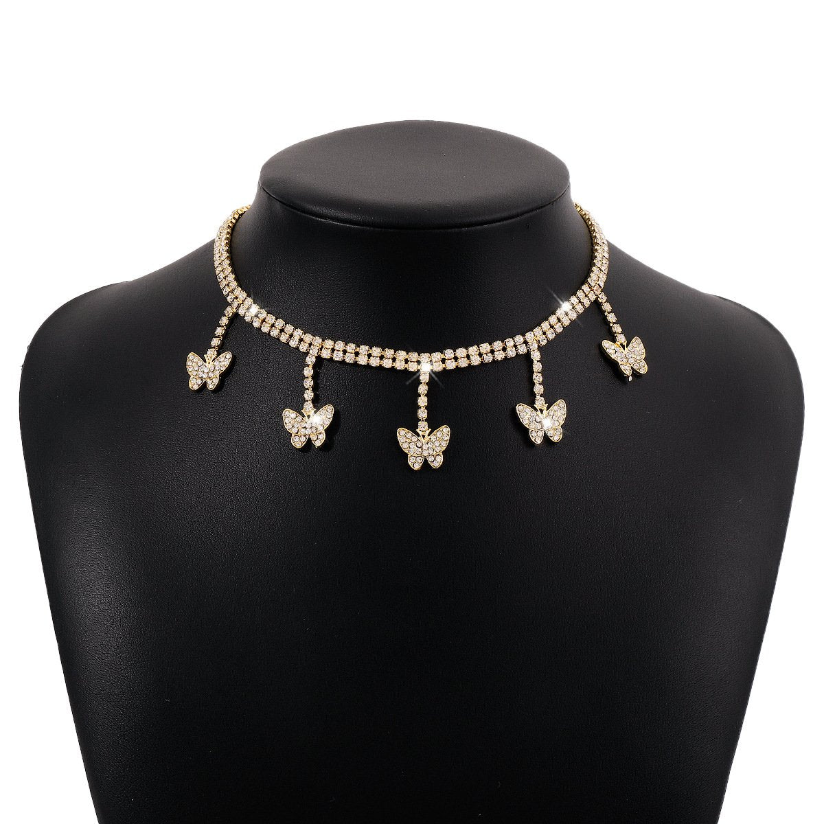 N1661 Small Fresh Butterfly Claw Chain Necklace Rhinestone Tassel Fairy Temperament Necklace Sweet Girl Heart Necklace
