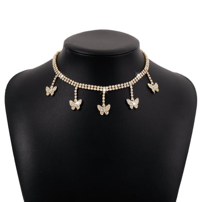 N1661 Small Fresh Butterfly Claw Chain Necklace Rhinestone Tassel Fairy Temperament Necklace Sweet Girl Heart Necklace