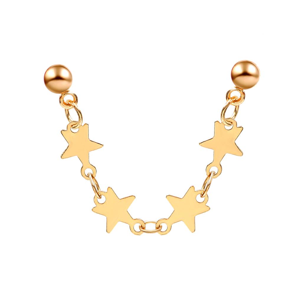 ins simple personality star ear clip cold metal one-piece hole-free chain earrings girls