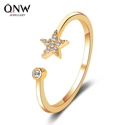 Sweet and simple five-pointed star ring, fresh and versatile, diamond-studded star opening, female ring, literary student's hand jewelry