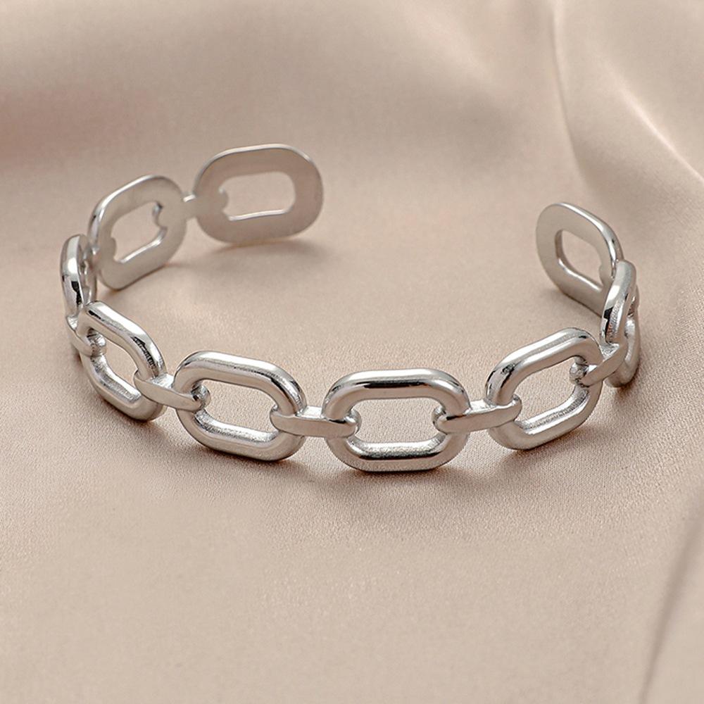 ins trend personality titanium steel square chain buckle open bracelet stainless steel fashion simple C-shaped bracelet