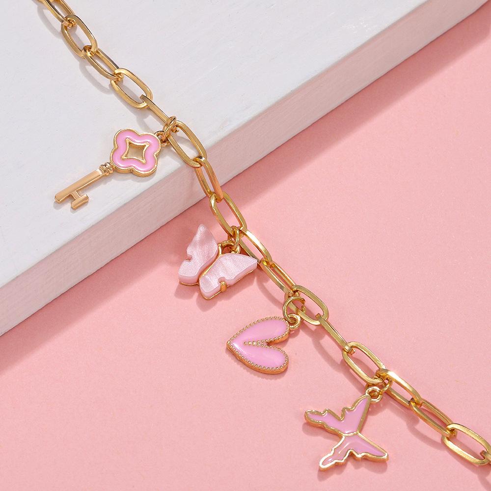 Pink Butterfly Heart Bracelet Female Punk Hip Hop Thick Chain Bracelet Temperament Girlfriend Gift