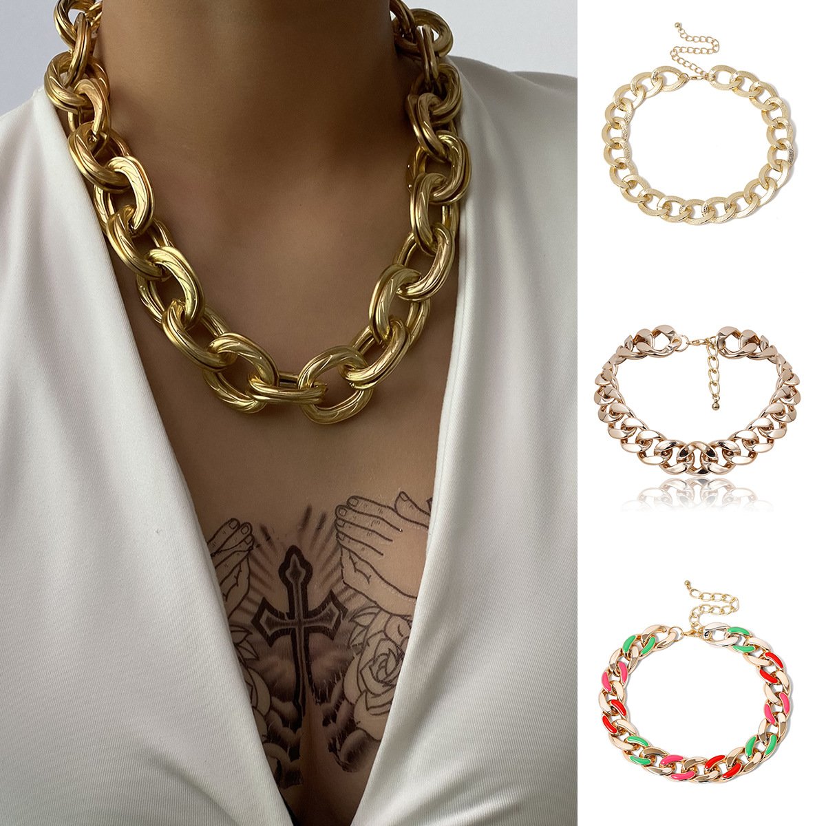 Jewelry Hip Hop Rock Punk Thick Chain Necklace Exaggerated Hemp Surface Metal Texture Necklace Female