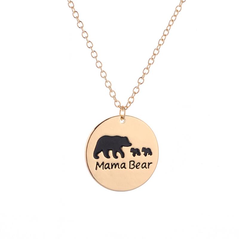 Mother's Day gift creative round cake letter mamabear combination dripping oil animal bear pendant necklace female
