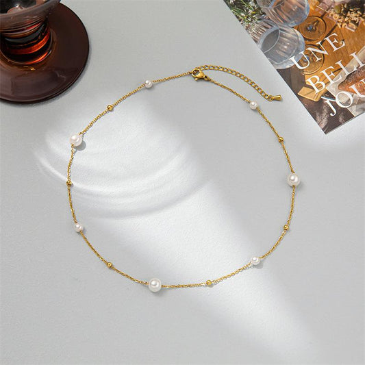 Natural pearl golden bead starry necklace niche design light luxury simple and versatile pearl clavicle chain temperament