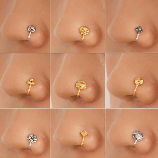 Creative perforation-free U-shaped nose clip ins fashion metal geometric nose ring flower fake nose decoration piercing jewelry