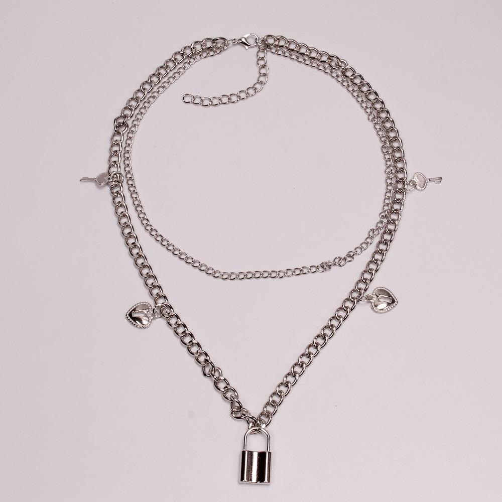 Jewelry Fashion Snake Chain Multilayer Necklace Geometric Alloy Lock Pendant Sweater Chain Women's Clothing