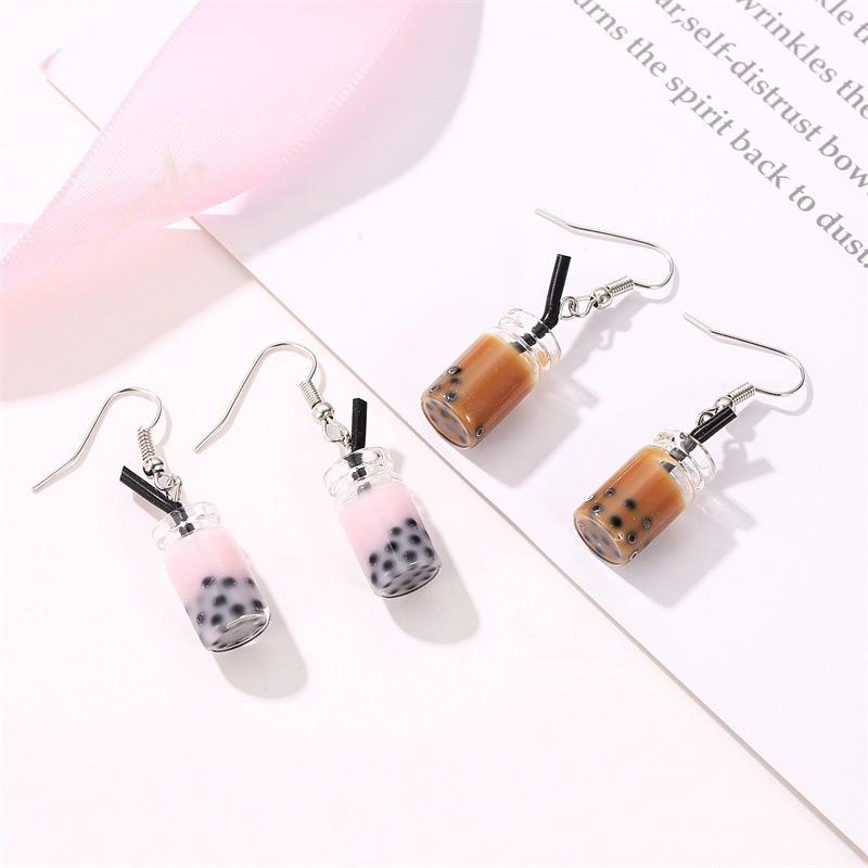 Small Fresh Creative Simple Pearl Milk Tea Earrings Girls Heart Versatile Earrings Summer Ear Jewelry