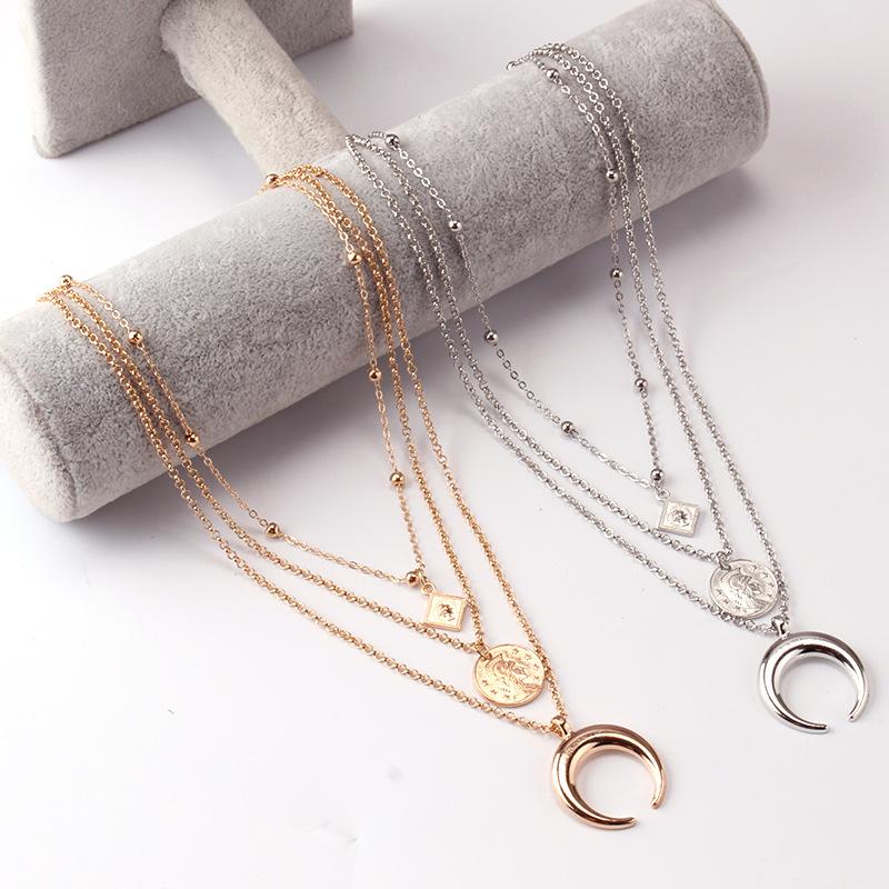 Portrait coin pendant necklace female net red ins simple temperament light luxury niche design indifferent crescent clavicle chain