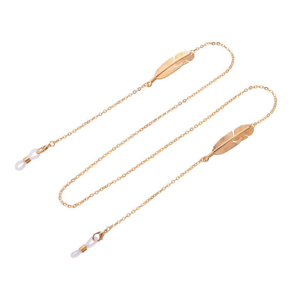 Ornament simple symmetrical alloy metal feather glasses chain versatile multi-use non-slip anti-lost lanyard