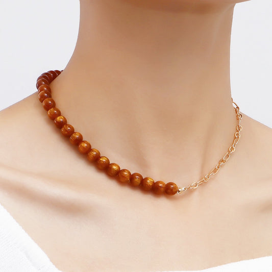Jewelry Stitching Half Simple Bead Necklace Women's Versatile Light Luxury Personality Natural Trendy Necklace