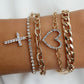 B1958 Jewelry Personality Stacked Cross Love Bracelet Creative Rhinestone Cuban Chain Bracelet Female