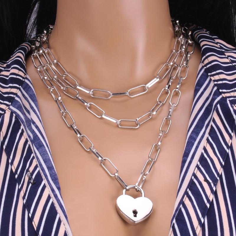 Alloy padlock necklace female ins cold fashion niche design clavicle chain temperament net red multi-layer necklace