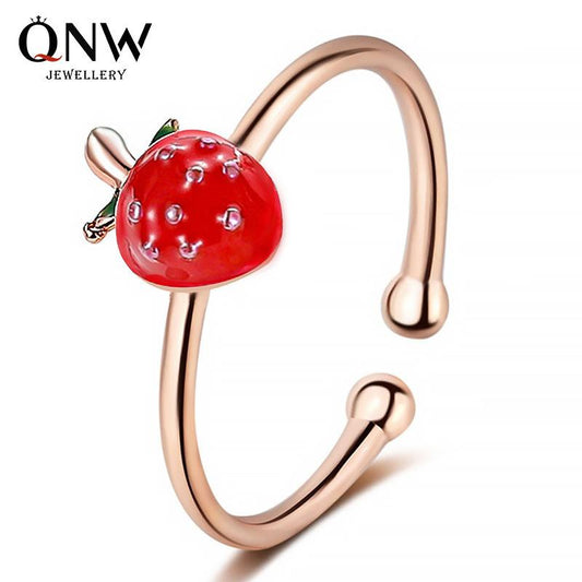 Small fresh vitality girl strawberry open ring sweet Mori knuckle ring simple literary student tail ring