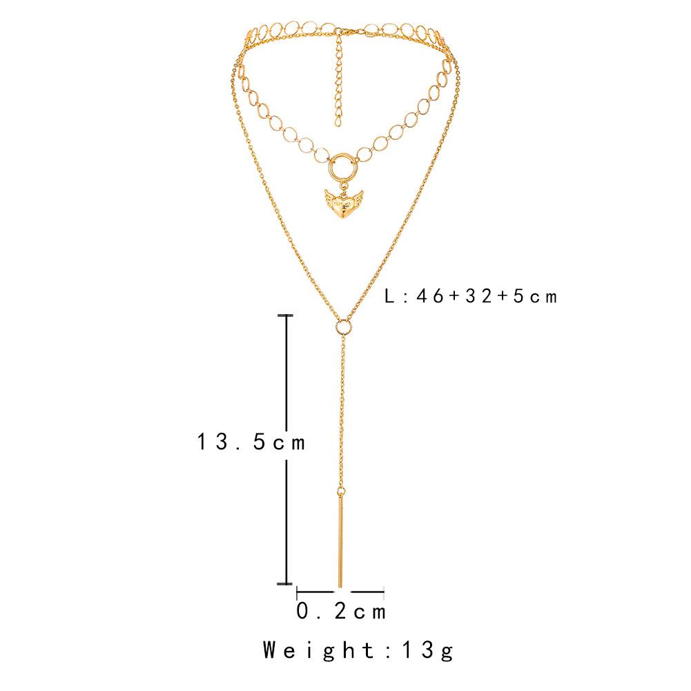 Jewelry Personality Mesh Chain Love Angel Wings Clavicle Necklace Fashion Multilayer Tassel Necklace