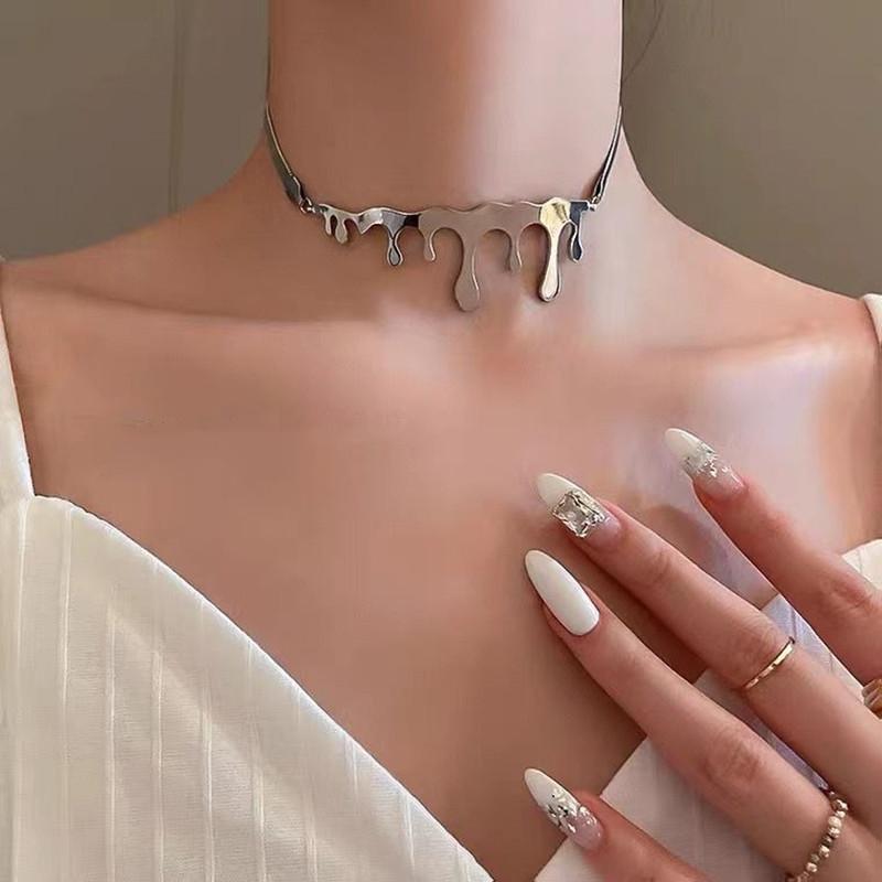Minority Design Melted Ice Cream Titanium Steel Trendy Spice Girl Necklace Hip Hop Men and Women Trendy Versatile Lava Clavicle Chain