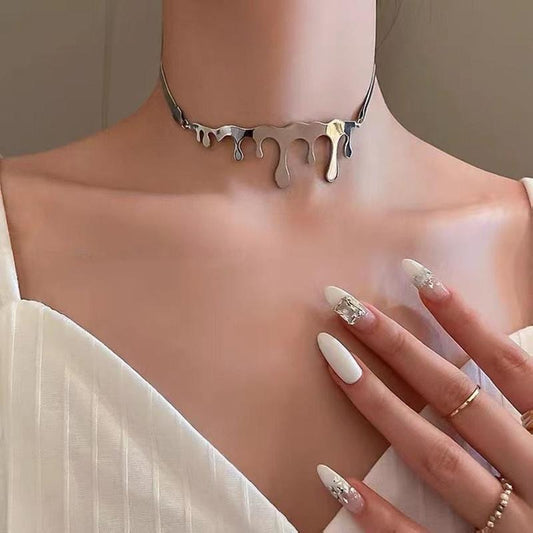 Minority Design Melted Ice Cream Titanium Steel Trendy Spice Girl Necklace Hip Hop Men and Women Trendy Versatile Lava Clavicle Chain
