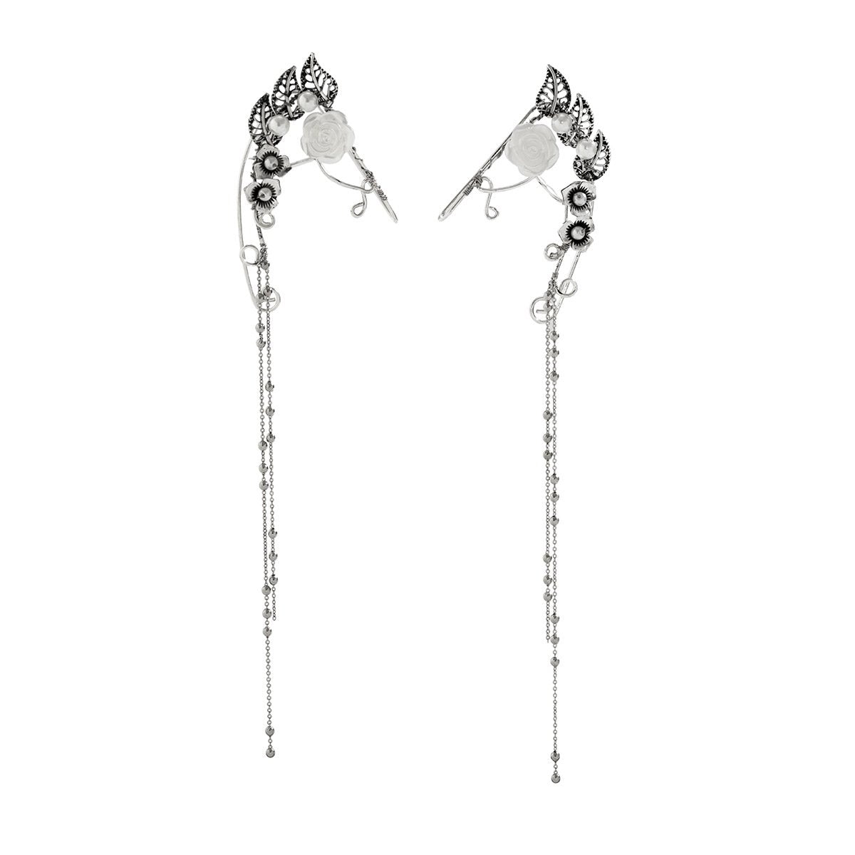 Retro temperament no ear piercing flower tassel ear bone clip female small crowd simple and irregular leaves branches and tendrils ear hanging