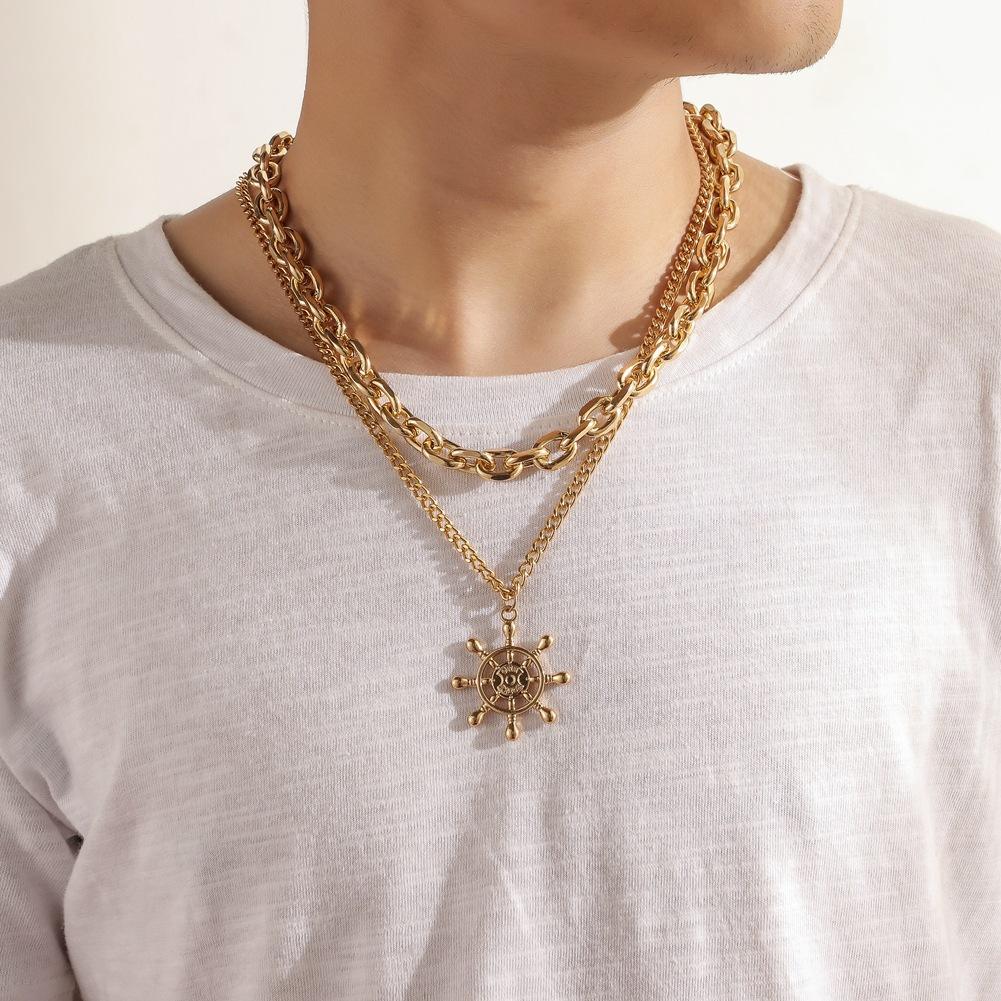 Fashion personality atmosphere double thick chain anchor men's necklace niche design clavicle chain men