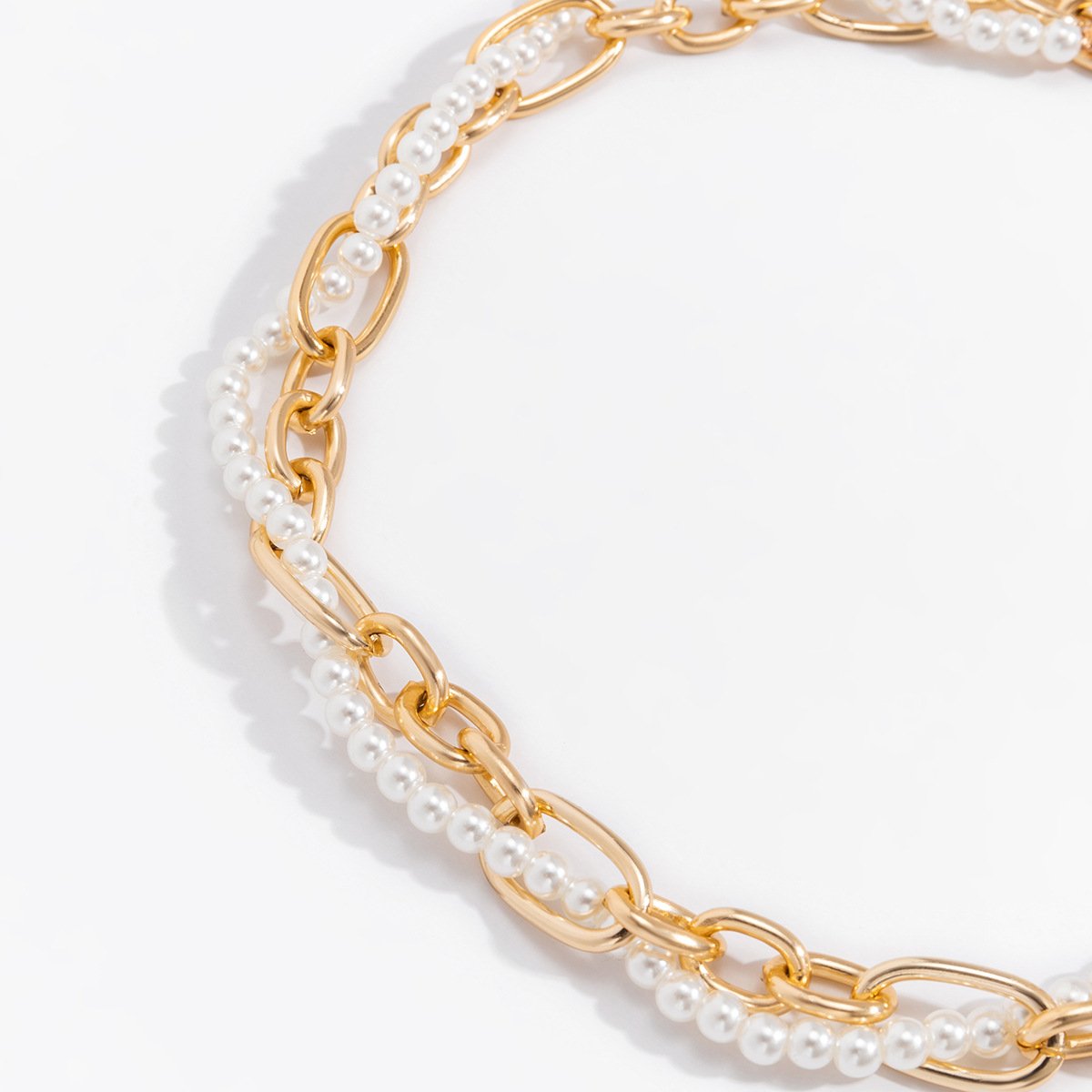 Jewelry Retro Personality Pearl Chain Wrapping Necklace Fashion Simple Geometric Clavicle Necklace Women