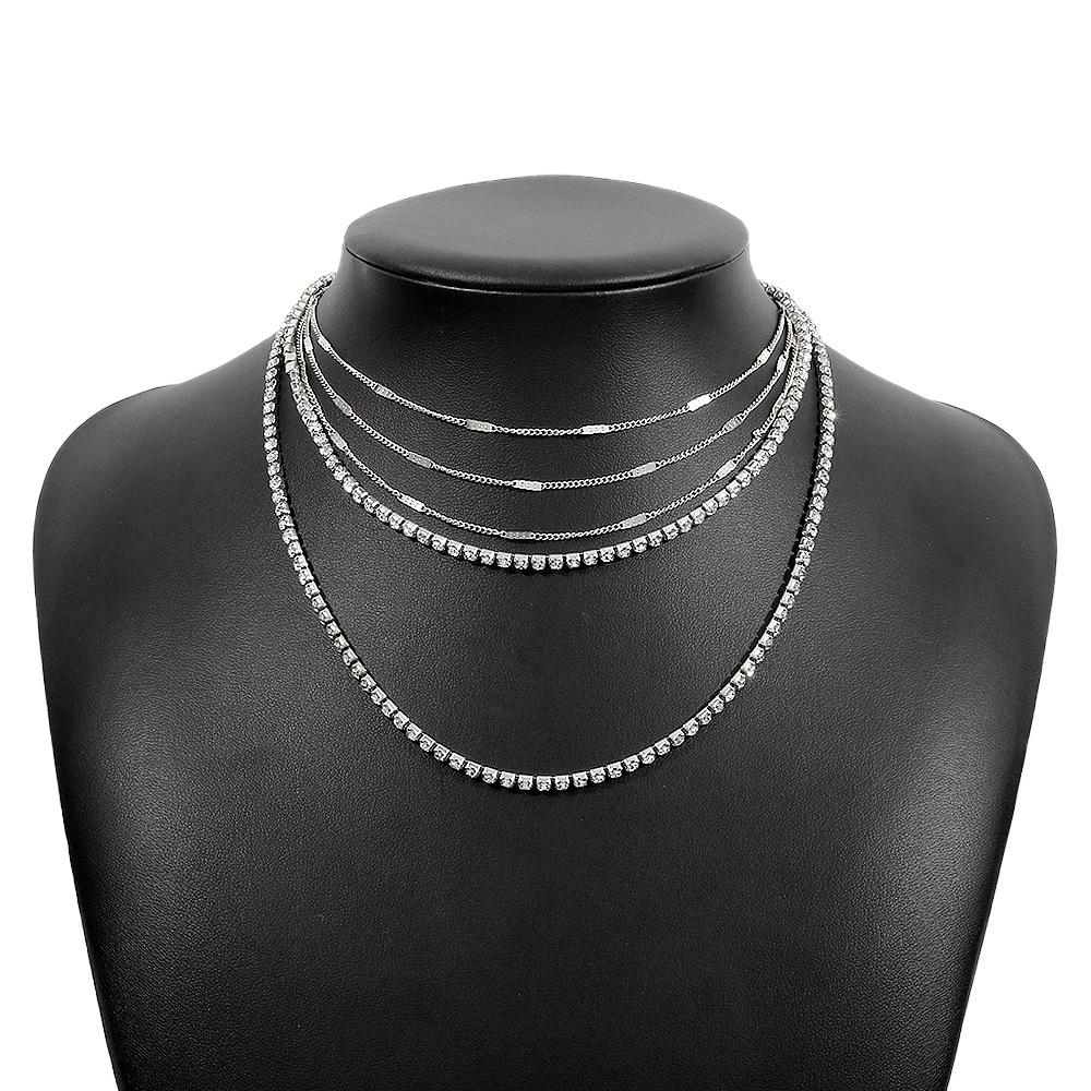 N9869 jewelry exaggerated stacked multi-layer necklace fashion rhinestone thin chain claw chain clavicle necklace