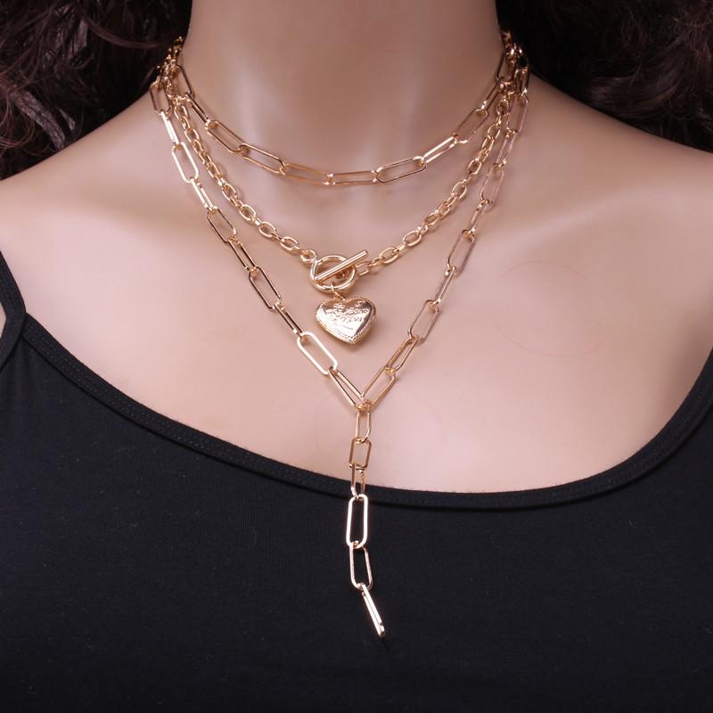 Jewelry Retro Peach Heart Opening OT Buckle Necklace Geometric Creative Y-shaped Tassel Chain Necklace Female