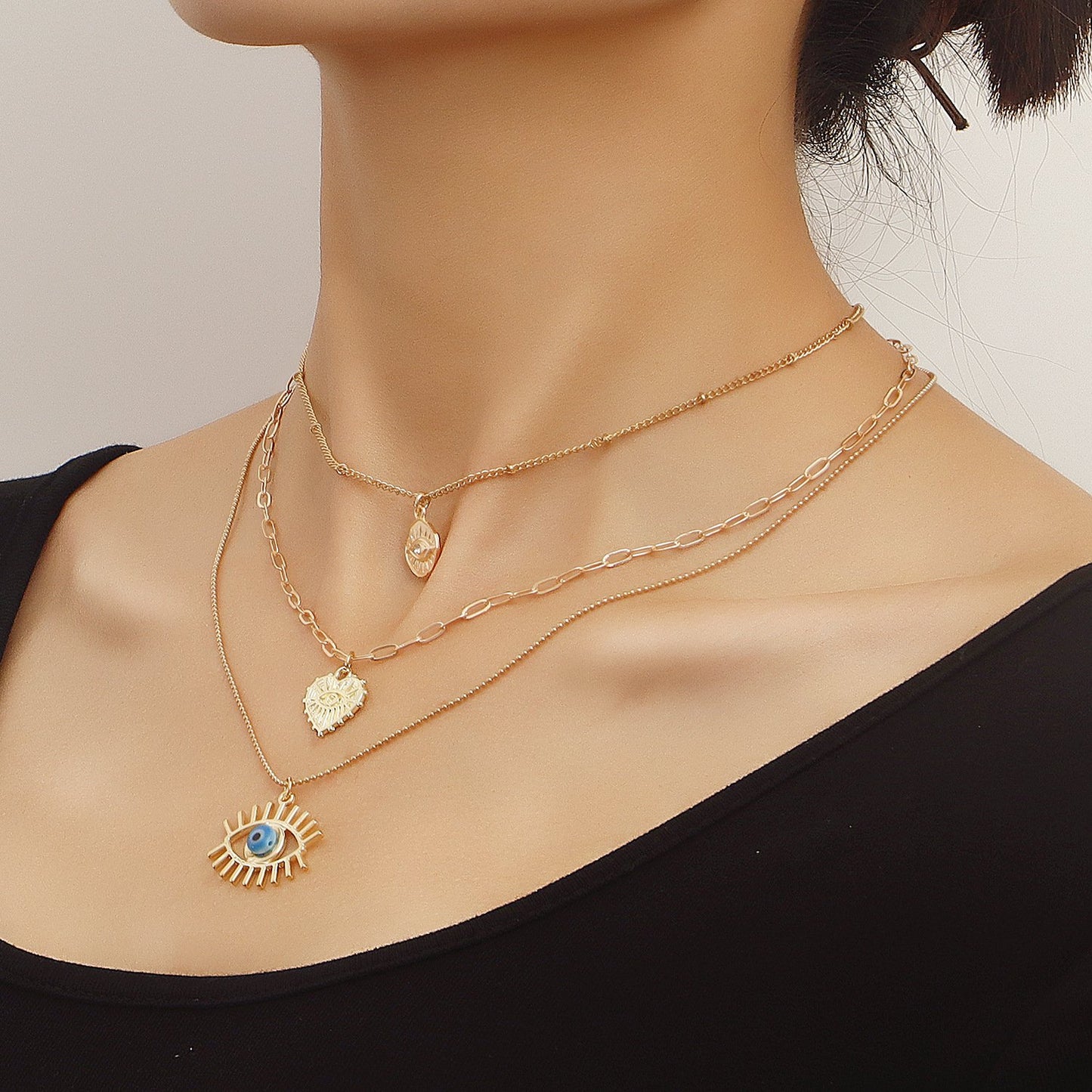 Jewelry Love Pendant Devil's Eye Multilayer Necklace Sweater Chain Trendy Cool Versatile Fashion Necklace