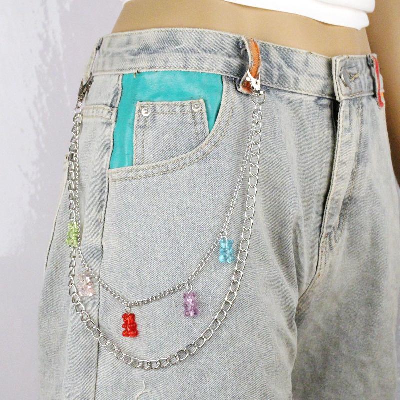 Jewelry acrylic pendant double chain hip hop jeans chain trend men and women body chain