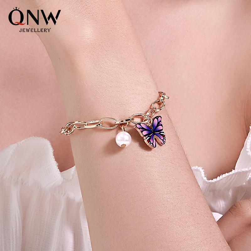 Jewelry ins dream color butterfly bracelet summer style creative temperament pearl thick chain bracelet