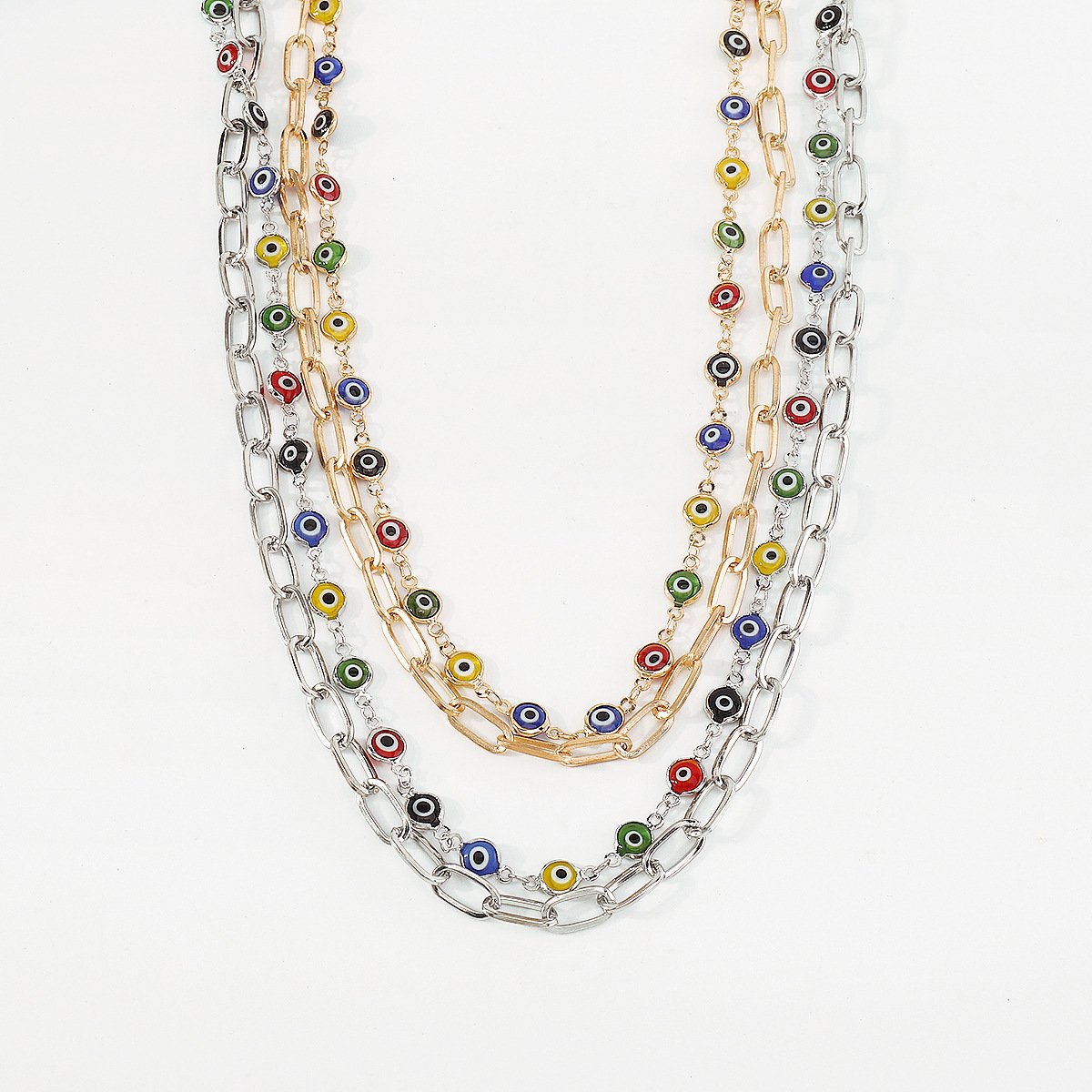 N176 Niche Hip Hop Design Necklace Colorful Resin Eye Personality Necklace Double Stacked Necklace