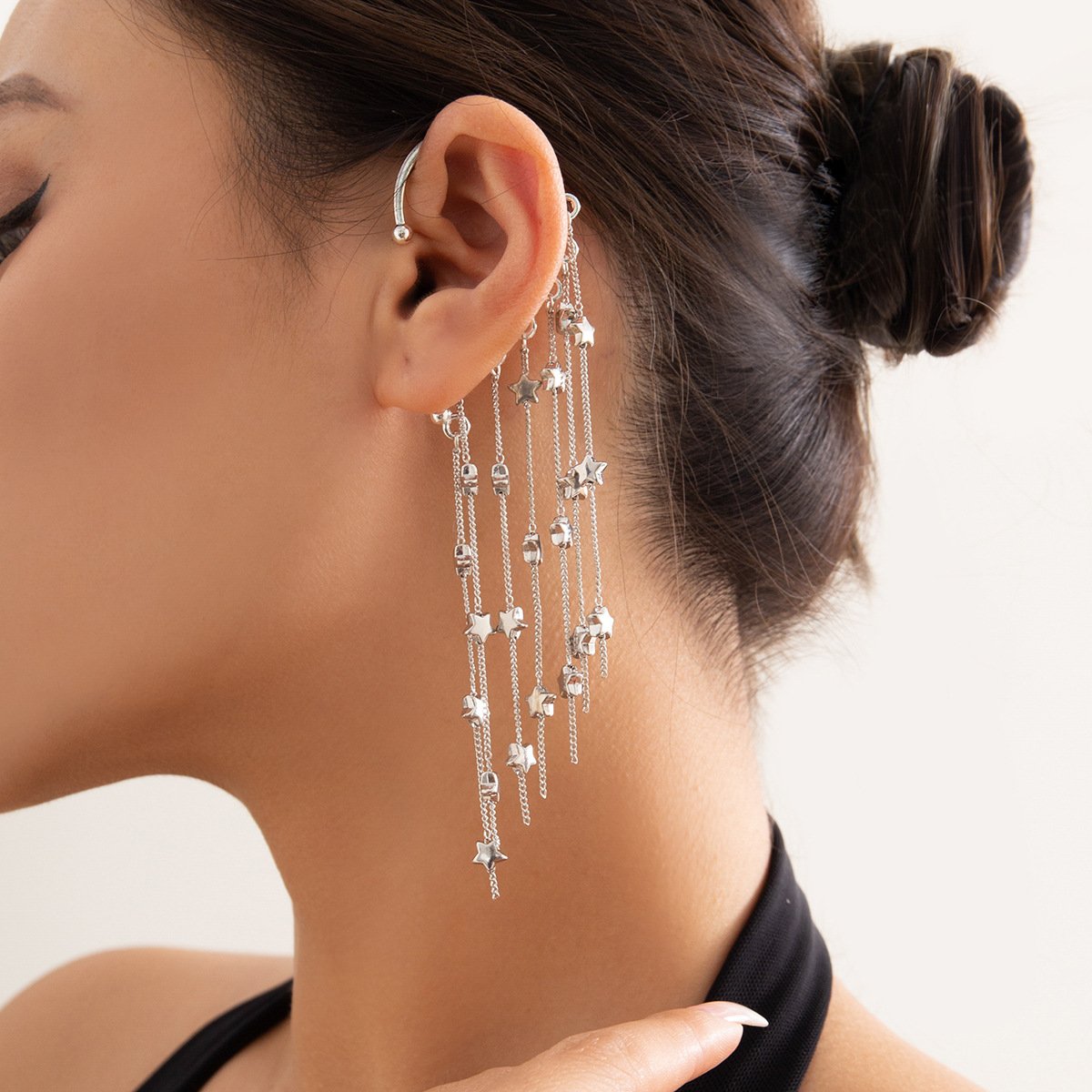 Jewelry Fashion Personality Star Tassel Elf Earrings Versatile Single Metal Ear Bone Clip Earrings