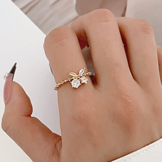 Fashion creative cherry ring femininity niche design micro-inlaid zircon geometric opening index finger ring