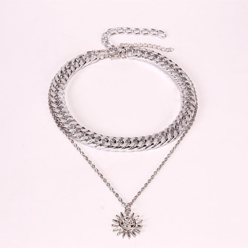 Sunflower Double Layer Pendant Accessories Alloy Sunflower Vintage Sweater Chain Necklace Women