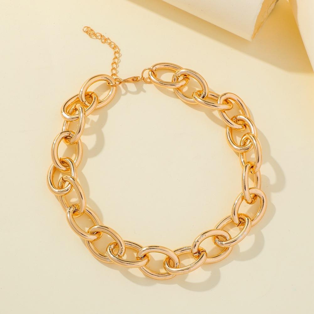 Hip-hop thick chain simple O-shaped aluminum chain exaggerated collarbone necklace ins fashion all-match necklace
