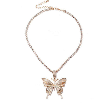 Jewelry Personality Geometric Flash Diamond Temperament Necklace Female Creative Mix and Match Butterfly Diamond Set Necklace