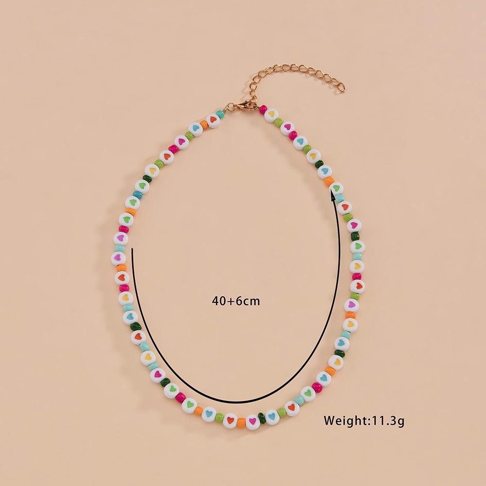 Fashion Color Peach Heart Necklace Beach Vacation Color Rice Bead Necklace Clavicle Chain Jewelry