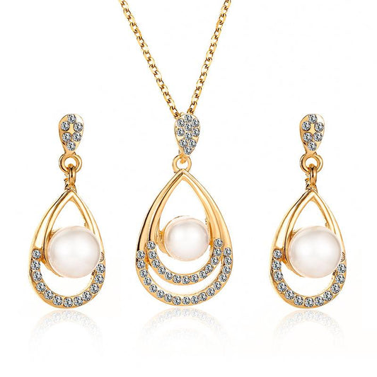 Fashion Pearl Jewelry Set Temperament Water Drop Necklace Earrings Two-piece Set Personality Elegant Bridal Jewelry