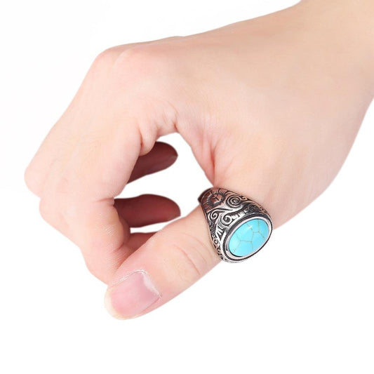 Personality Fashion Hand Jewelry Green Turquoise Temperament Versatile Retro Ring