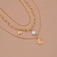 Fashion Simple Alloy Shaped Pearl Pendant Necklace Multilayer Chain Necklace Accessories
