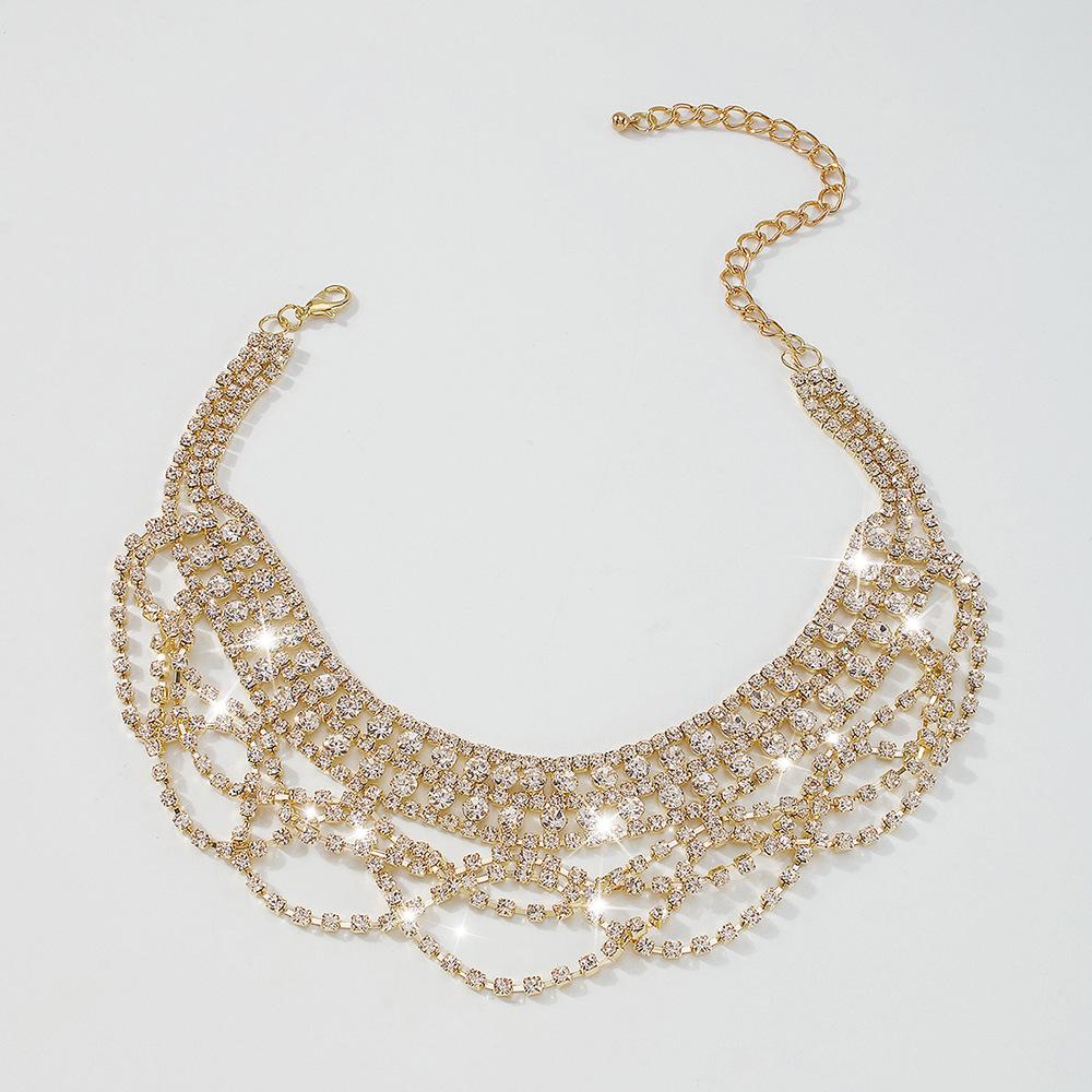 N95 Fashion Personality Beam Necklace Full Diamond Super Flash Lace Clavicle Chain Banquet Design Sense Necklace Women