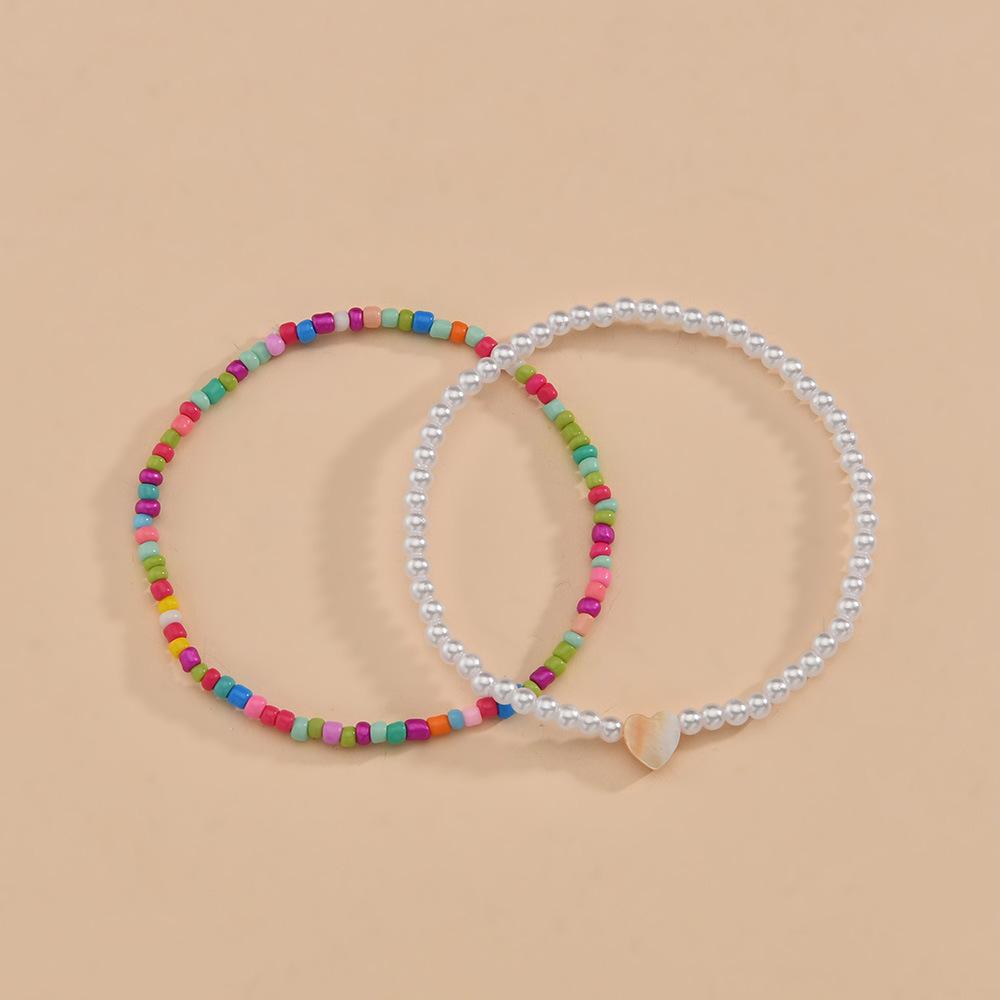 Fashion Shell Piece Heart Anklet Bohemian Colorful Rice Beads Imitation Pearl Anklet Accessories