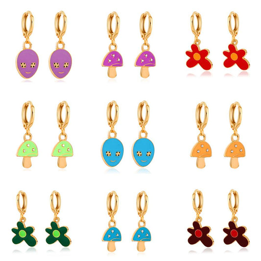 Ins cute drop earrings colorful alien flowers mushroom gossip earrings simple earrings