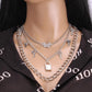 Minority Design Diamond Butterfly Necklace Female Simple Versatile Padlock Key Pendant Clavicle Chain Multi-layer Set Chain