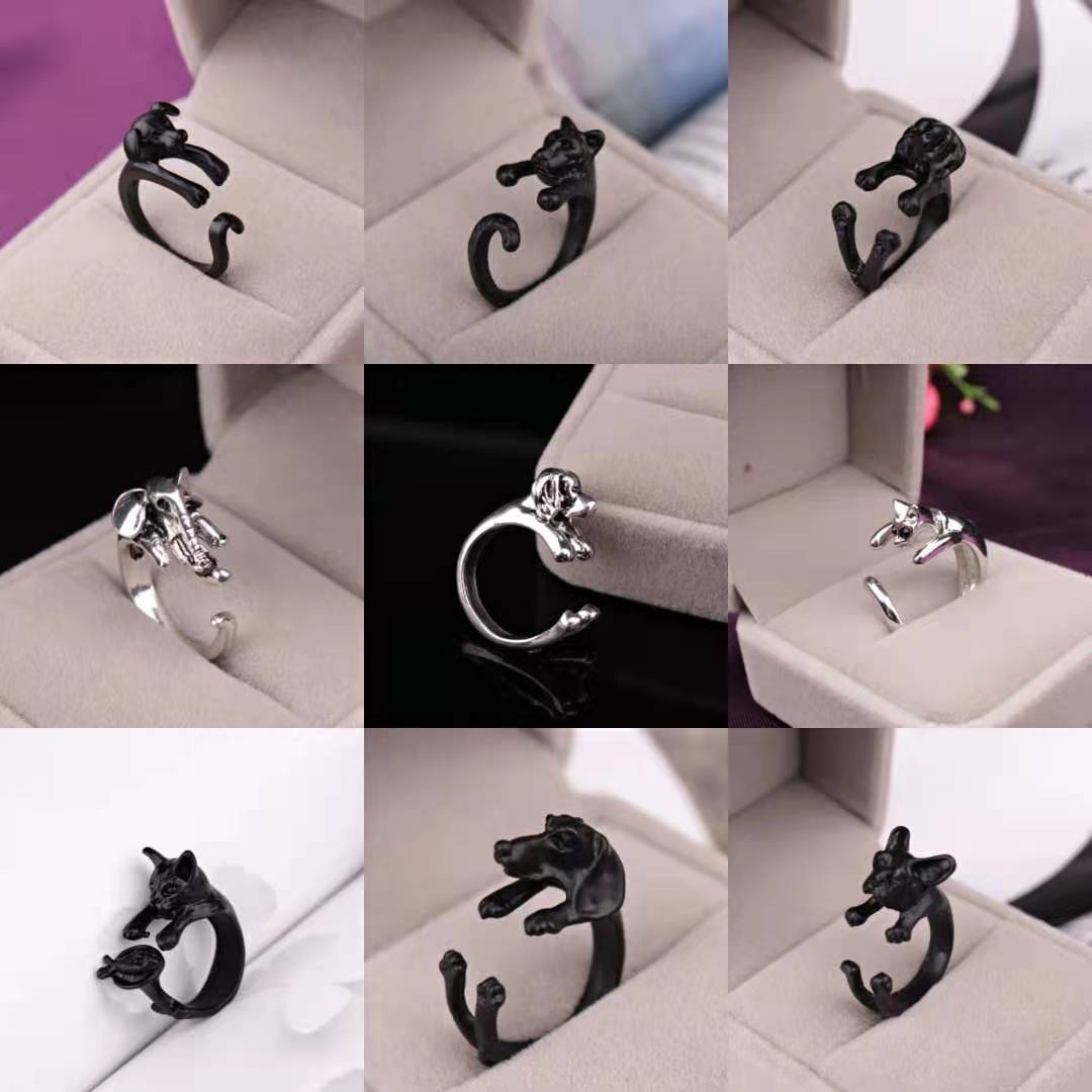 Cute Animal Open Ring Fashion Personality Exaggerated Puppy Cat Elephant Ring Creative Hand Jewelry