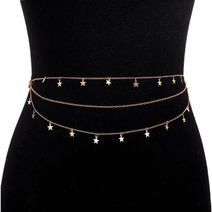 C38 sexy multi-layer personality waist chain five-pointed star personality metal holiday body chain female