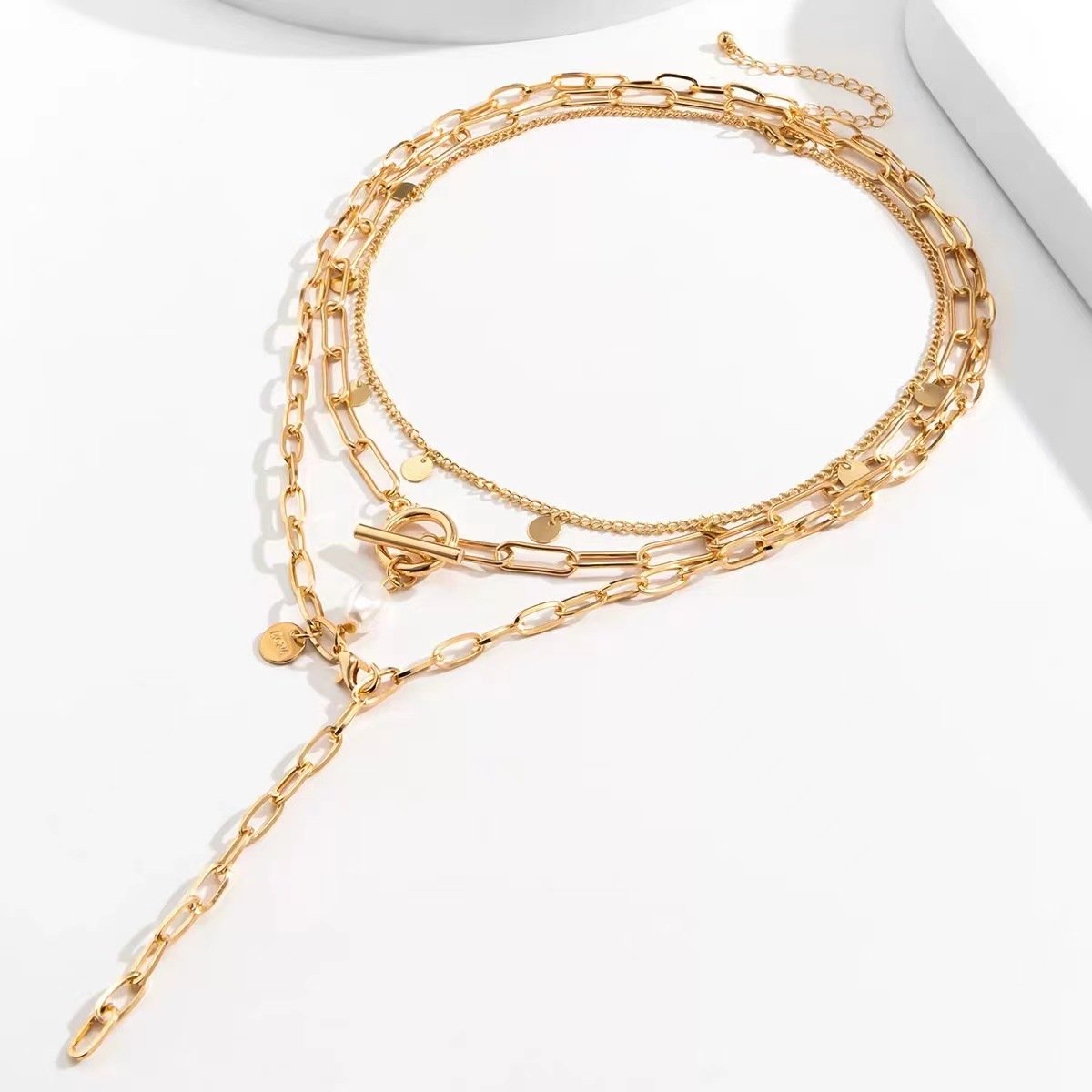 Jewelry Geometric Tassel Sequins Versatile OT Buckle Necklace Simple Pearl Pendant Long Necklace Women