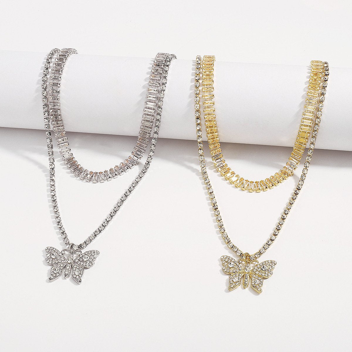 N1888 Sweet Small Fashion Necklace Butterfly Full Diamond Temperament Elegant Retro Double Layer Necklace