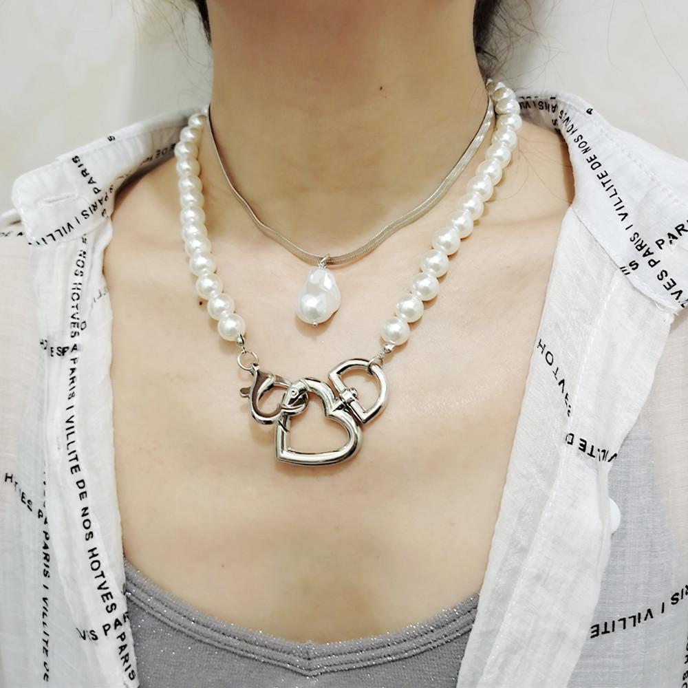 Jewelry Heart Design Baroque Pearl Pants Chain Retro Clavicle Chain Necklace