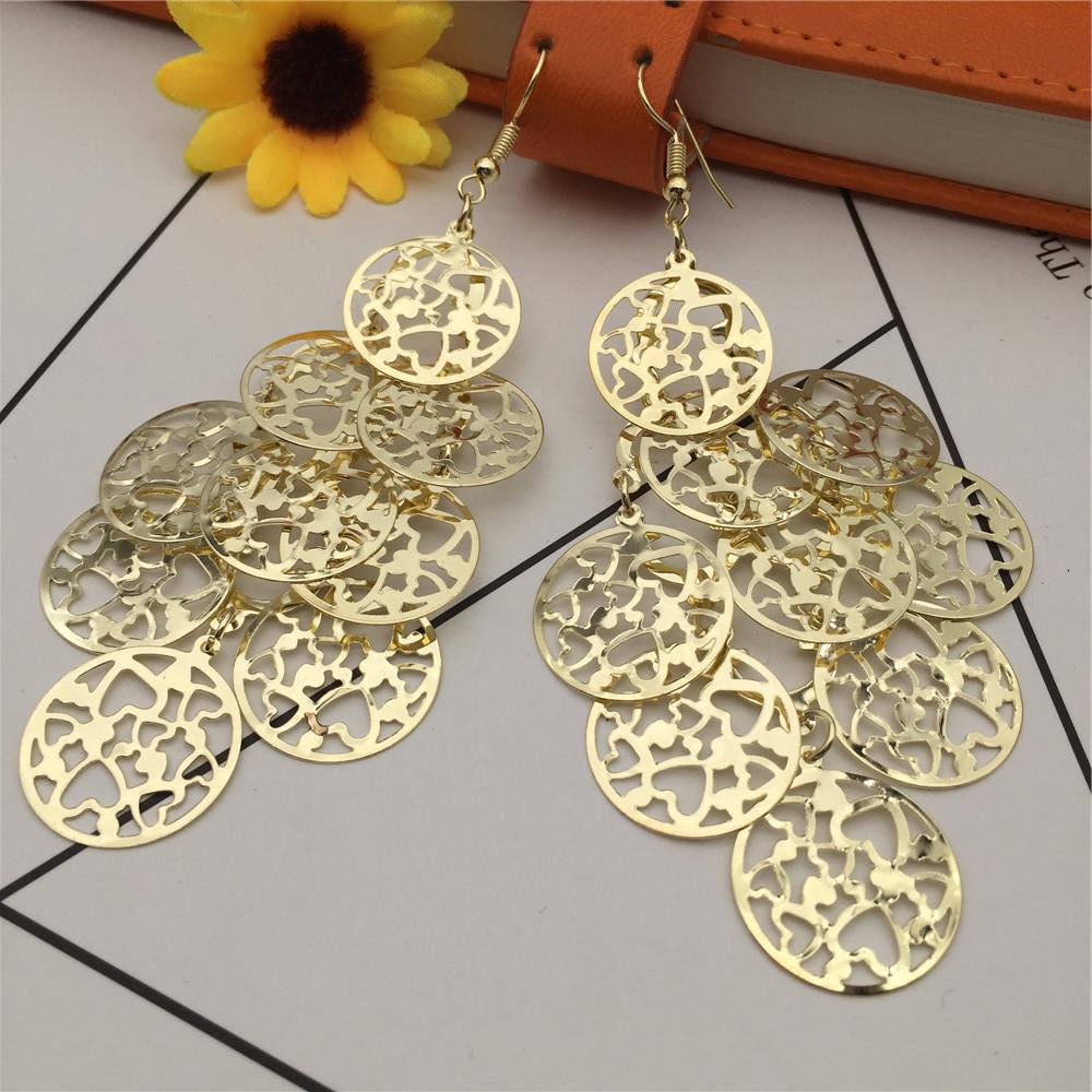 Hollow out love disc multi-layer ladies long earrings versatile earrings